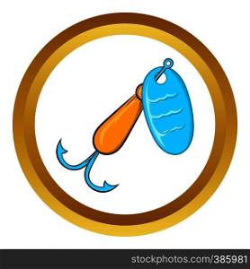 Hook for catching fish vector icon in golden circle, cartoon style isolated on white background. Hook for catching fish vector icon