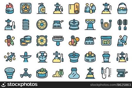 Hookah accessories icons set outline vector. Menu lifestyle. Box leaves thin line color flat on white. Hookah accessories icons set vector flat