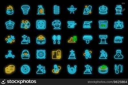 Hookah accessories icons set outline vector. Menu lifestyle. Box leaves neon color on black. Hookah accessories icons set vector neon