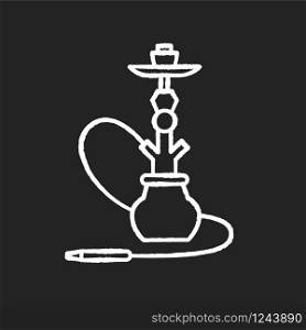 Hookah chalk white icon on black background. Sheesha house. Egyptian relaxation. Nargile lounge. Odor from pipe. Scent of vaporizing. Smoking area. Isolated vector chalkboard illustration