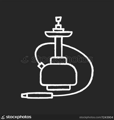 Hookah chalk white icon on black background. Sheesha house. Hooka accessories shop. Nargile lounge. Odor from pipe. Scent of vaporizing. Smoking area. Isolated vector chalkboard illustration