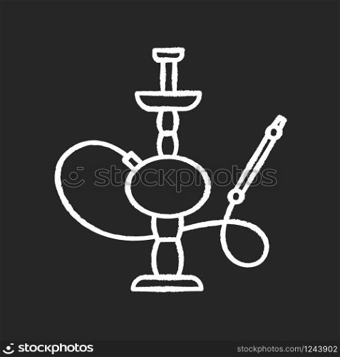 Hookah chalk white icon on black background. Sheesha house. Nicotine and cannabis. Nargile lounge. Odor from pipe. Scent of vaporizing. Smoking area. Isolated vector chalkboard illustration