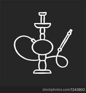 Hookah chalk white icon on black background. Sheesha house. Nicotine and cannabis. Nargile lounge. Odor from pipe. Scent of vaporizing. Smoking area. Isolated vector chalkboard illustration