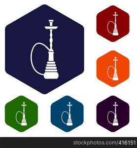 Hookah icons set rhombus in different colors isolated on white background. Hookah icons set