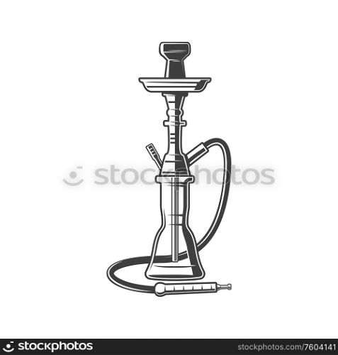 Hookah isolated smoking device. Vector monochrome vaporizing instrument, smoke tobacco with tube. Vaporizing device to smoke tobacco, hookah tube