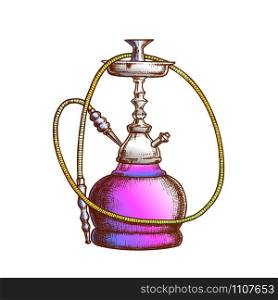 Hookah Lounge Cafe Relax Equipment Retro Vector. Standing Eastern Tradition Smoking Ceramic Hookah. Oriental Relaxation Aroma Tobacco Accessory Color Designed In Vintage Style Illustration. Hookah Lounge Cafe Relax Equipment Retro Vector