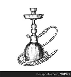 Hookah Lounge Cafe Relax Equipment Retro Vector. Standing Single Stemmed Hookah For Vaporizing And Smoking Flavored Cannabis, Tobacco Or Opium. Monochrome Designed In Retro Style Illustration. Hookah Lounge Cafe Relax Equipment Vintage Vector