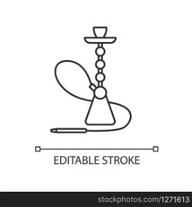 Hookah pixel perfect linear icon. Sheesha house. Cultural qalyan. Nargile lounge. Thin line customizable illustration. Contour symbol. Vector isolated outline drawing. Editable stroke