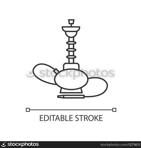 Hookah pixel perfect linear icon. Sheesha house. Glass sphere base. Popular nargile lounge. Thin line customizable illustration. Contour symbol. Vector isolated outline drawing. Editable stroke