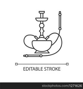 Hookah pixel perfect linear icon. Sheesha house. Hooka accessories shop. Nargile lounge. Thin line customizable illustration. Contour symbol. Vector isolated outline drawing. Editable stroke