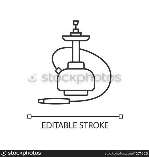 Hookah pixel perfect linear icon. Sheesha house. Hooka and shisha menu. Nargile lounge. Thin line customizable illustration. Contour symbol. Vector isolated outline drawing. Editable stroke