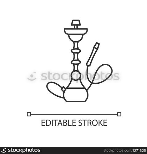 Hookah pixel perfect linear icon. Sheesha house. Minimalistic object. Nargile lounge. Thin line customizable illustration. Contour symbol. Vector isolated outline drawing. Editable stroke