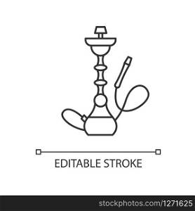 Hookah pixel perfect linear icon. Sheesha house. Minimalistic object. Nargile lounge. Thin line customizable illustration. Contour symbol. Vector isolated outline drawing. Editable stroke