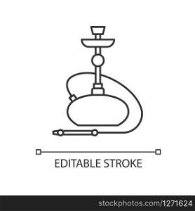 Hookah pixel perfect linear icon. Sheesha house. Nicotine and cannabis. Nargile lounge. Thin line customizable illustration. Contour symbol. Vector isolated outline drawing. Editable stroke