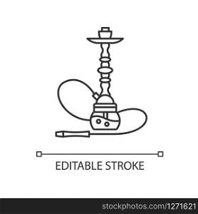 Hookah pixel perfect linear icon. Sheesha house. Object to inhale nicotine. Nargile lounge. Thin line customizable illustration. Contour symbol. Vector isolated outline drawing. Editable stroke