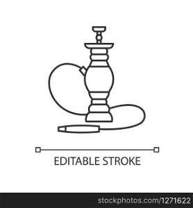 Hookah pixel perfect linear icon. Sheesha house. Smoke pipe and relax indoors. Thin line customizable illustration. Contour symbol. Vector isolated outline drawing. Editable stroke