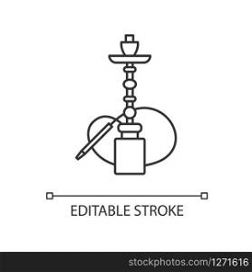 Hookah pixel perfect linear icon. Sheesha house. Water pipe, bong. Nargile lounge. Thin line customizable illustration. Contour symbol. Vector isolated outline drawing. Editable stroke
