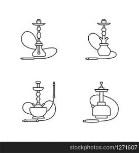 Hookah pixel perfect linear icons set. Ceremony utensil. Sheesha house. Nargile lounge. Customizable thin line contour symbols. Isolated vector outline illustrations. Editable stroke