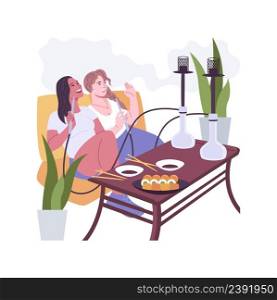 Hookah place isolated cartoon vector illustrations. Beautiful girls smoking shisha in the hookah place, summer recreation day, people urban lifestyle, relaxation time together vector cartoon.. Hookah place isolated cartoon vector illustrations.