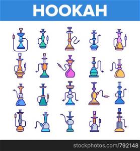Hookah, Smoking Device Vector Linear Icons Set. Hookah, Nightclub Relax Accessory Thin Line Pictograms Collection. Traditional Oriental Smoking Equipment Contour Illustrations. Lounge Relax Symbols. Hookah, Smoking Device Vector Linear Icons Set