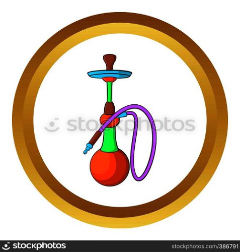 Hookah vector icon in golden circle, cartoon style isolated on white background. Hookah vector icon