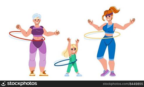 hoola hoop vector. hula ring woman girl, sport family, park fitness hoola hoop character. people flat cartoon illustration. hoola hoop vector