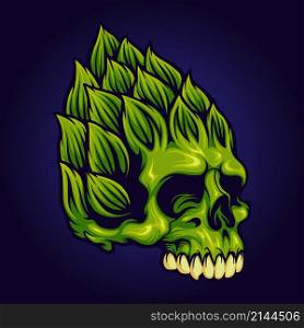 Hop Brewery Beer Skull Mascot Vector illustrations for your work Logo, mascot merchandise t-shirt, stickers and Label designs, poster, greeting cards advertising business company or brands.