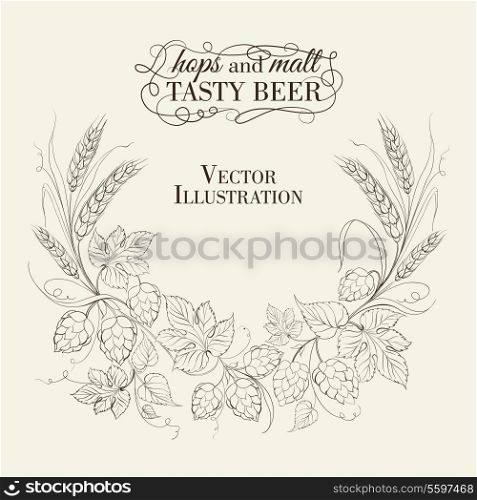 Hop garland on a white background. Vector illustration.