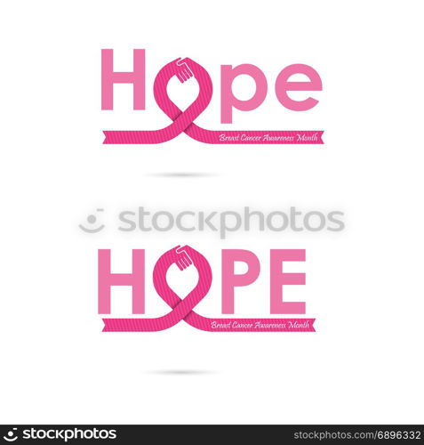 Hope word icon.Breast Cancer October Awareness Month Campaign Background.Women health vector design.Breast cancer awareness logo design.Breast cancer awareness month icon.Realistic pink ribbon.Vector illustration