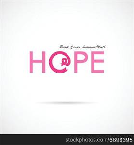Hope word icon.Breast Cancer October Awareness Month Campaign Background.Women health vector design.Breast cancer awareness logo design.Breast cancer awareness month icon.Realistic pink ribbon.Vector illustration