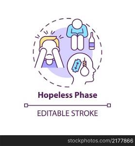 Hopeless phase concept icon. Mental condition. Gambling addiction abstract idea thin line illustration. Isolated outline drawing. Editable stroke. Arial, Myriad Pro-Bold fonts used. Hopeless phase concept icon