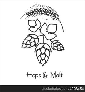 Hops and malt. Vector illustration. Sign in beer production.