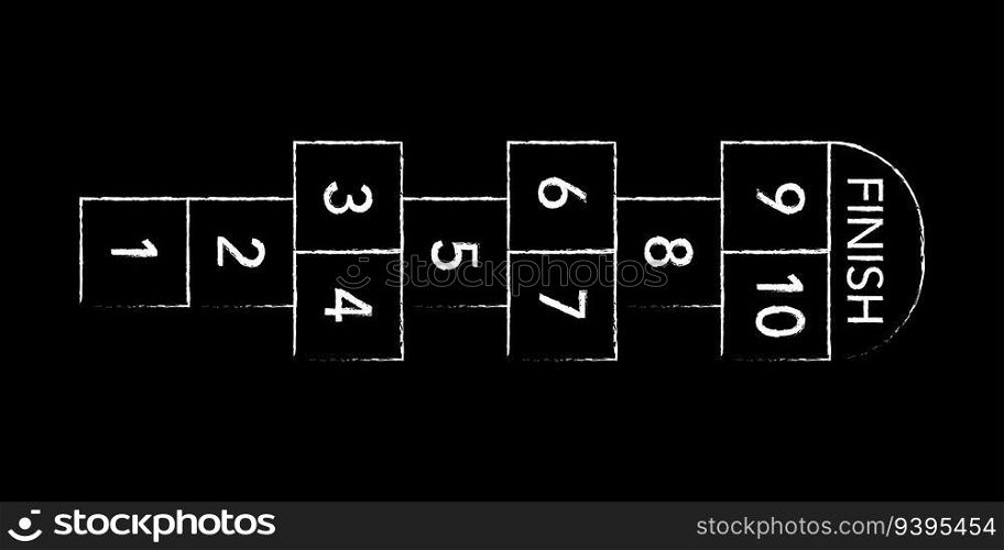Hopscotch game on black background. Vector illustration. EPS 10. stock image.