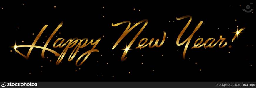 Horisontal Golden sign Happy New Year 2019 Holiday Vector Illustration. Shiny Gold Lettering Composition With Sparkles.. Horisontal Golden sign Happy New Year 2019 Holiday Vector Illustration. Shiny Gold Lettering Composition With Sparkles