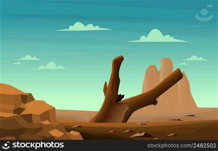 Horizon Sky Western American Dead Tree Vast Desert Landscape Illustration