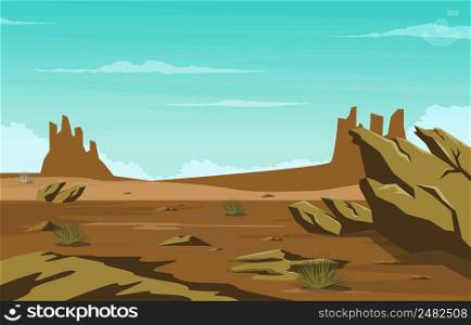 Horizon Sky Western American Rock Cliff Vast Desert Landscape Illustration