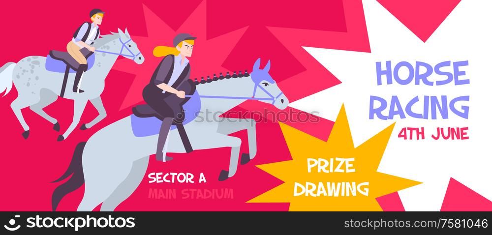 Horizontal and flat horse racing banner with sector a main stadium description on booklet vector illustration