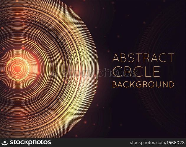 Horizontal banner with abstract glowing background with concentric circles, glitter and space for text. Shine halos. Template with techno ring for slides, covers and your design.. Horizontal banner with abstract glowing background with concentric circles, glitter and space for text. Shine halos. Template