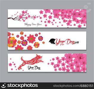 Horizontal Banners Set with Hand Drawn. Year of the dog