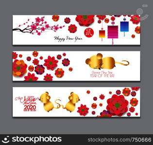 Horizontal Banners Set with Hand Drawn. Year of the pig