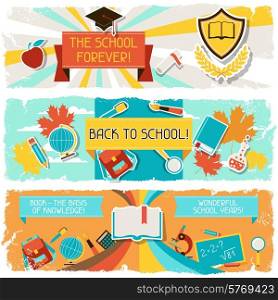Horizontal banners with an illustration of school objects.
