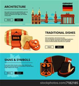 Horizontal banners with pictures of germany landmarks. Vector architecture and, travel, sightseeing poster illustration. Horizontal banners with pictures of germany landmarks