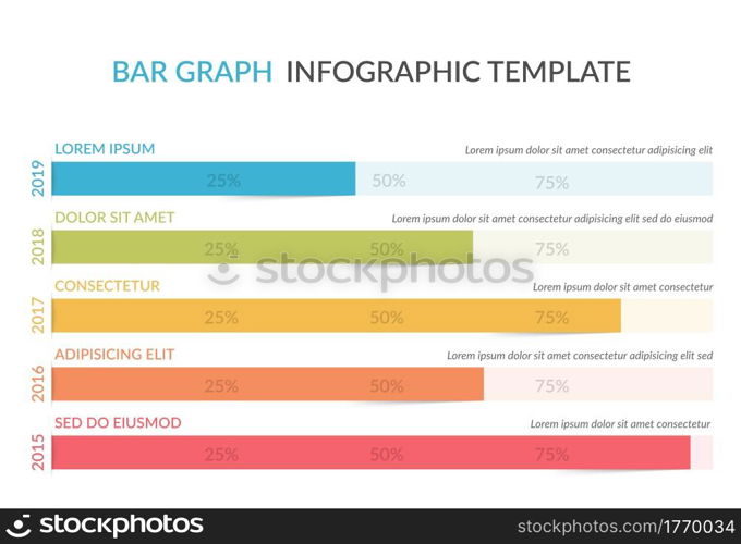 Horizontal bar chart template with five rows, vector eps10 illustration. Horizontal Bar Chart