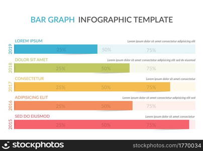 Horizontal bar chart template with five rows, vector eps10 illustration. Horizontal Bar Chart