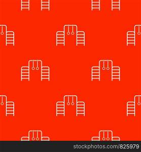 Horizontal bar with climbing rings and ladder pattern repeat seamless in orange color for any design. Vector geometric illustration. Horizontal bar with climbing rings and ladder pattern seamless