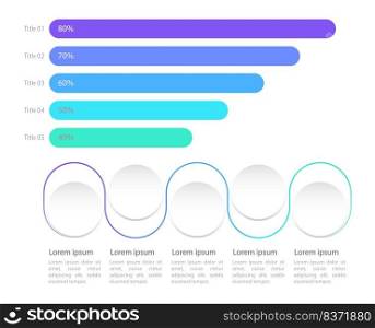 Horizontal bars infographic chart design template set. Neumorphic abstract infocharts with editable contour. Instructional graphics with 5 step sequence. Visual data presentation. Myriad Pro font used. Horizontal bars infographic chart design template set