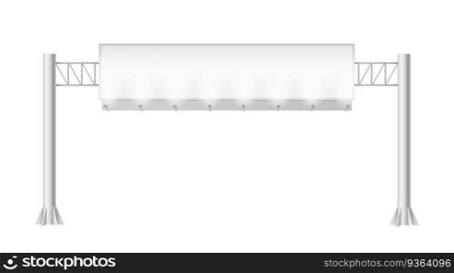 Horizontal billboard for advertisement on road. Template white banner across highway isolated on white background. Billboard mockup. 3d vector illustration. Horizontal billboard for advertisement on road. Template white banner across highway