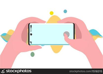 Horizontal Blank screen smartphone in hands.The smartphone is in the position to take a photo.