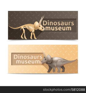 Horizontal dinosaurs museum banners. Horizontal triceratops dinosaurs museum banners and plates isolated vector illustration