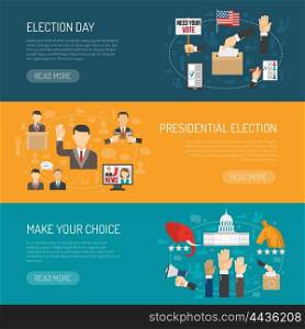 Horizontal Election Banner. Horizontal color banner depicting steps of american presidential elections isolated vector illustration